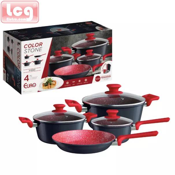 Conjunto de panelas ColorStone 4 peças de alumínio com antiaderente e tampa de vidro, Titânio, ALU87