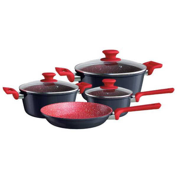 Conjunto de panelas ColorStone 4 peças de alumínio com antiaderente e tampa de vidro, Titânio, ALU87