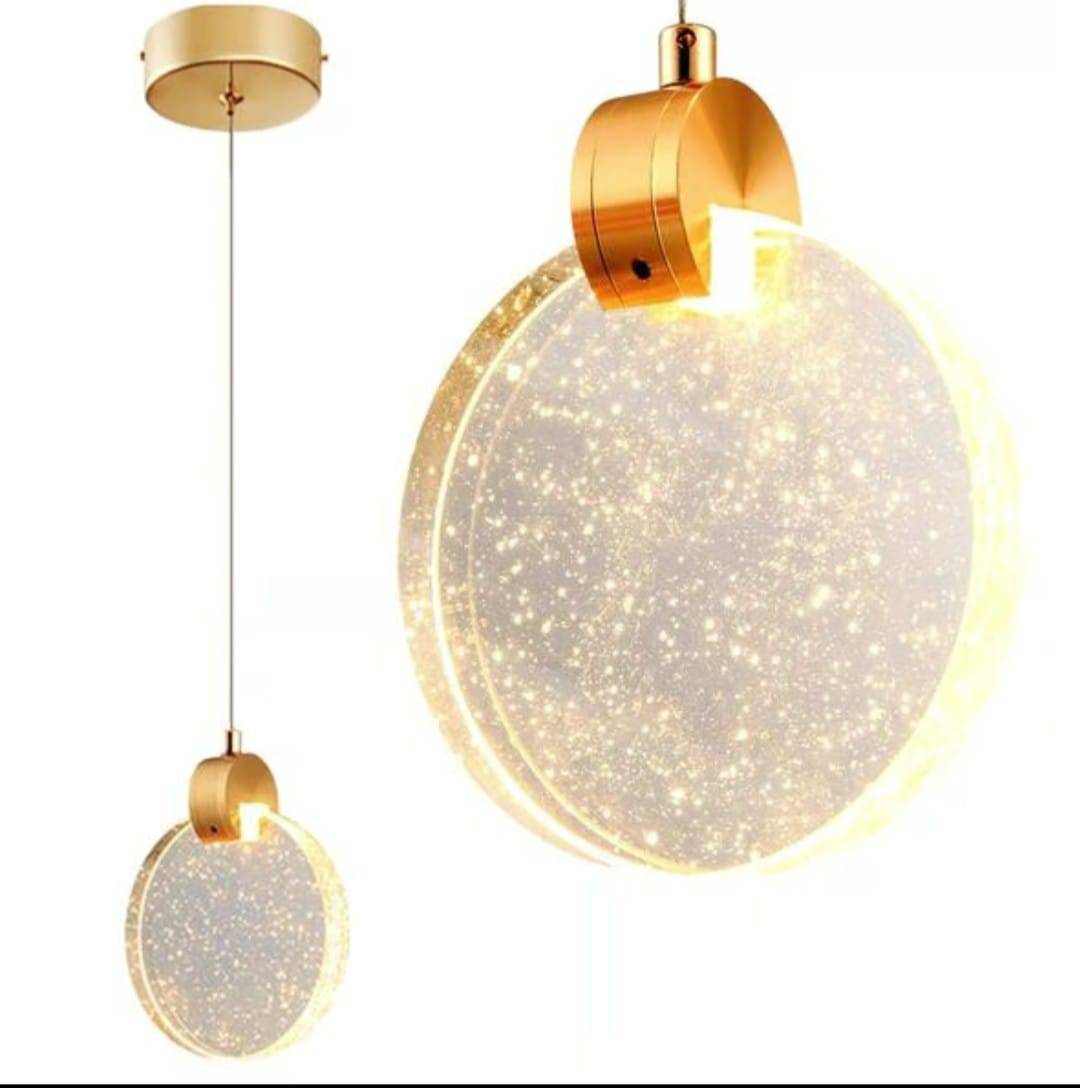 Pendente Led Lua Cristal Bolhas Vidro Redondo Dourado 13cm