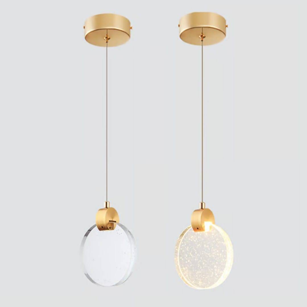 Pendente Led Lua Cristal Bolhas Vidro Redondo Dourado 13cm