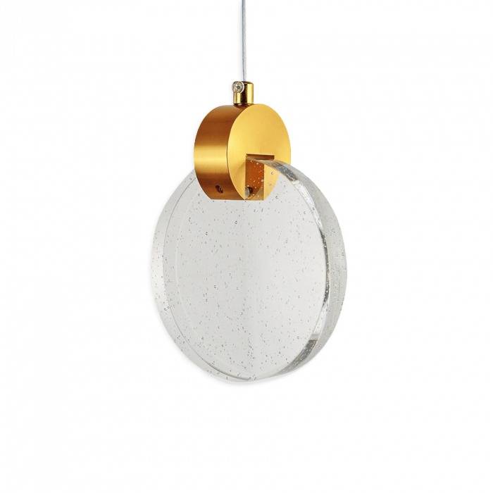 Pendente Led Lua Cristal Bolhas Vidro Redondo Dourado 13cm