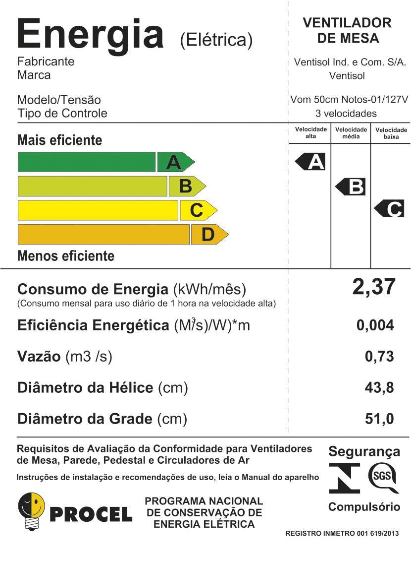 Ventilador Oscilante De Mesa Ou Parede 50cm Notos Ventisol