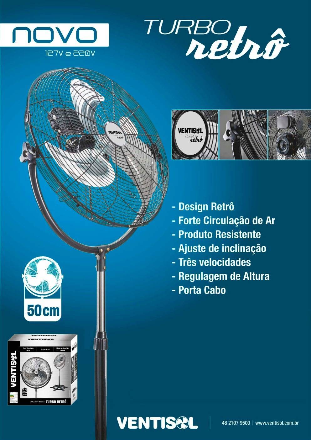Circulador Ventilador Pedestal Retrô 50cm 130w Ventisol