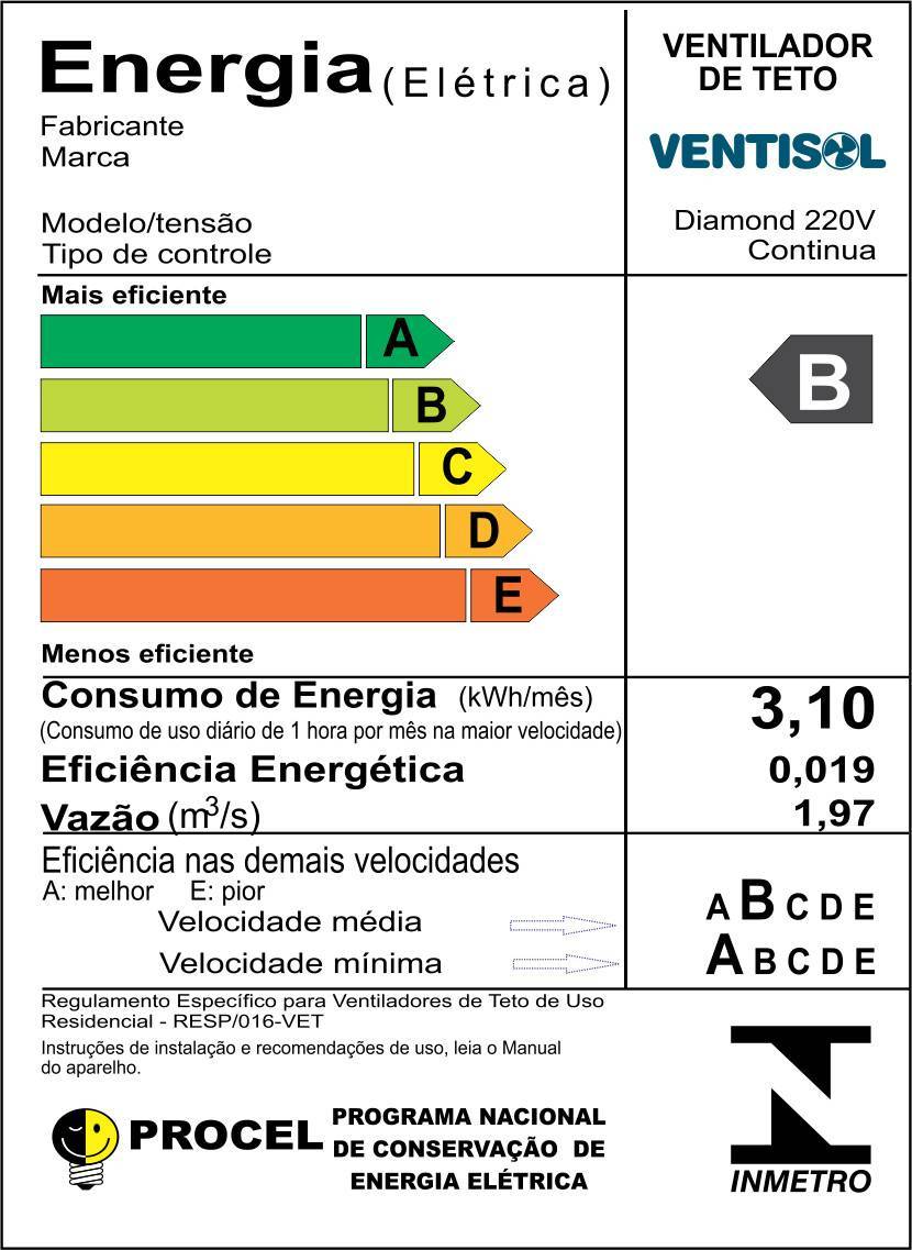 Ventilador De Teto Diamond Ventisol 130w