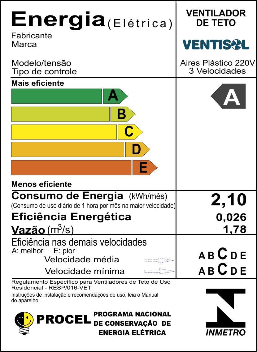 Ventilador de Teto Aires Branco Luxo Ventisol