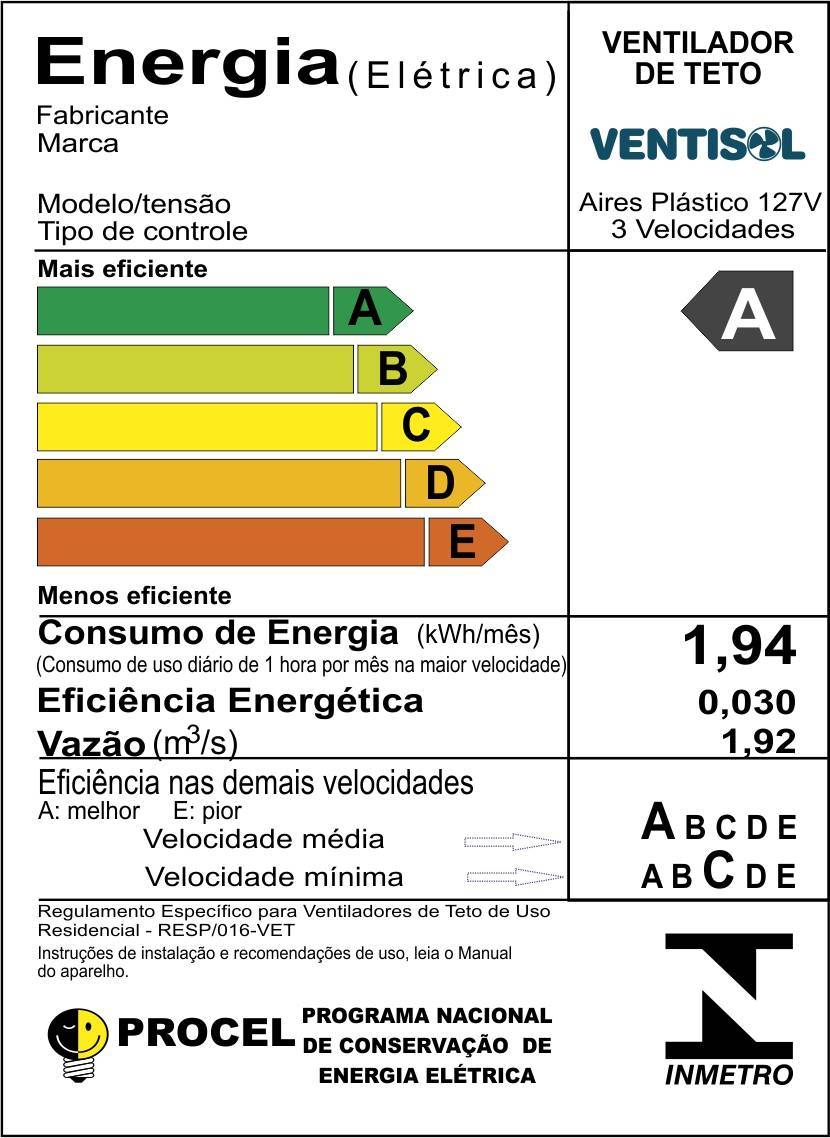 Ventilador de Teto Aires Branco Luxo Ventisol