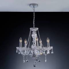 Lustre Clássico 5 Braços Pingentes Cristal K9 Candelabro