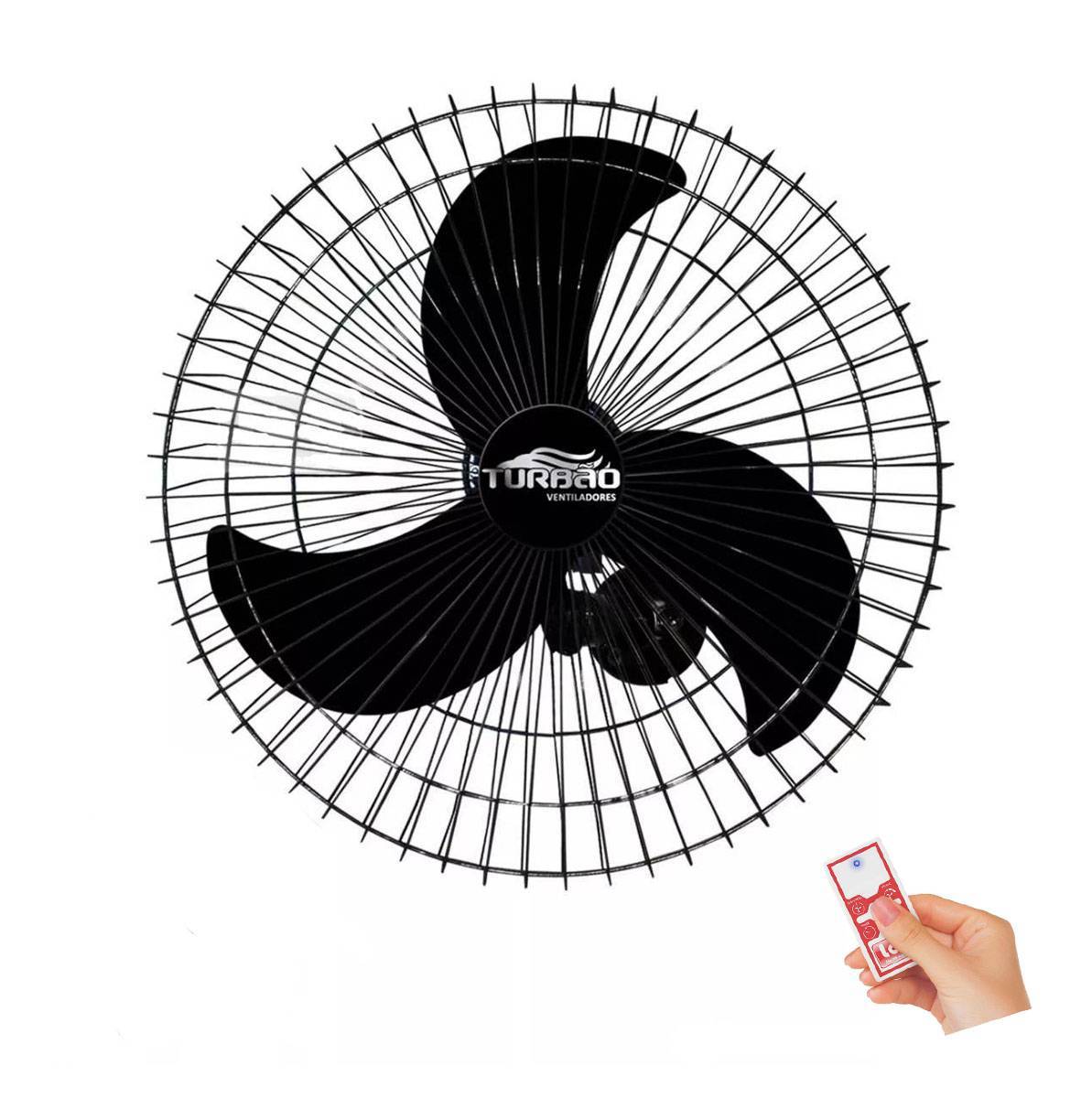 Ventilador de Parede Oscilante 60cm Preto Turbão Com Controle Remoto