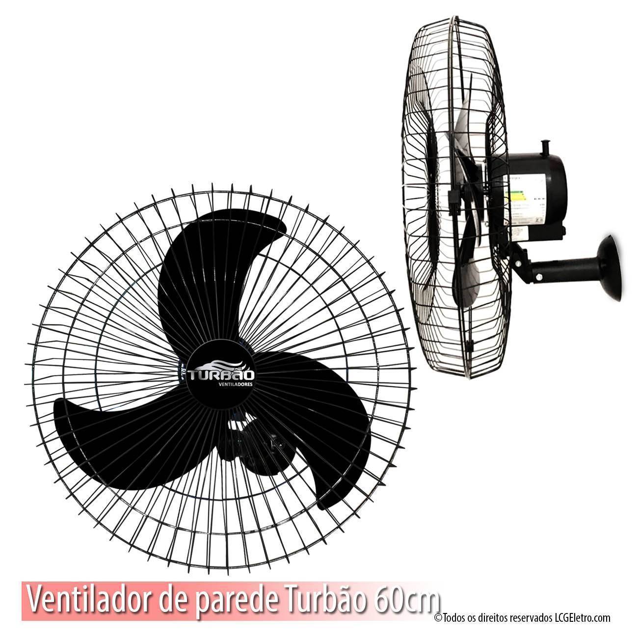 Ventilador de Parede Oscilante 60cm Preto Turbão Com Controle Remoto