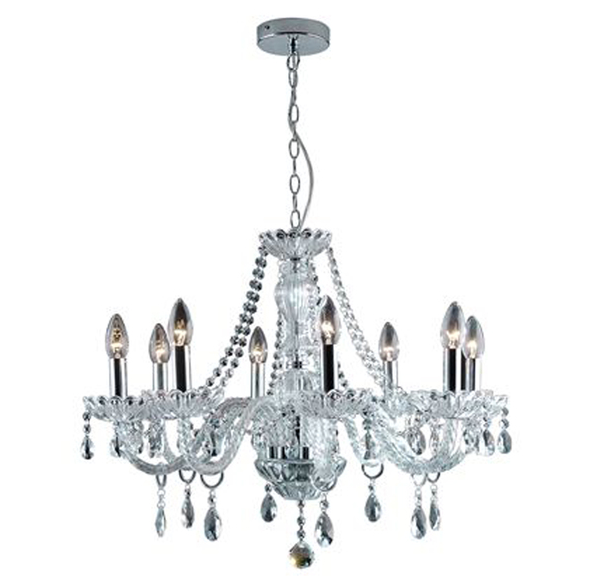 Lustre Clássico 8 Braços Pingentes Cristal K9 Candelabro