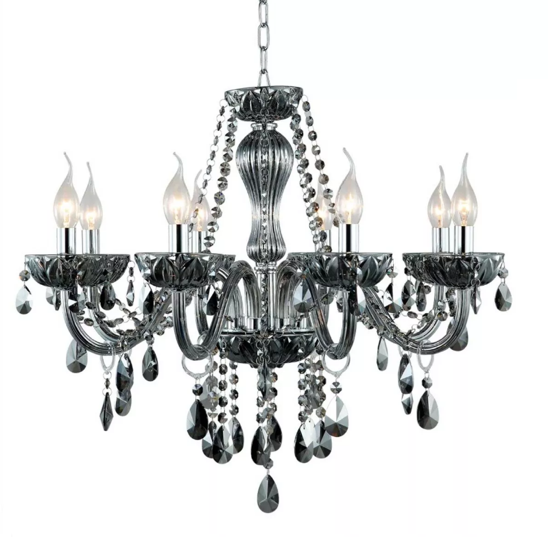 Lustre Clássico Fumê 8 Braços Cristal K9 Candelabro