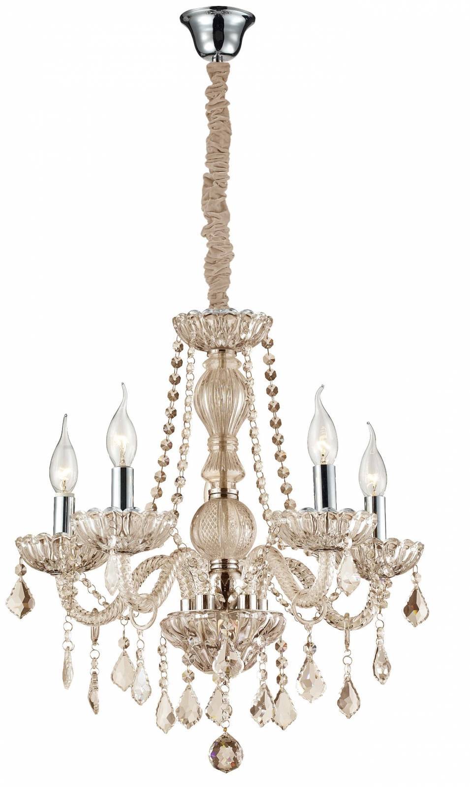 Lustre Clássico 5 Braços Pingentes Cristal K9 Âmbar Candelabro