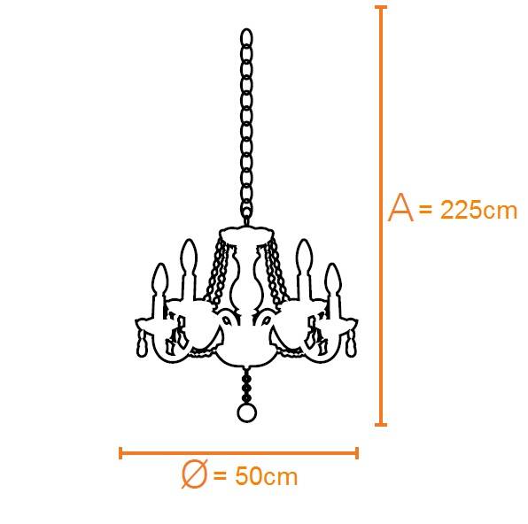 Lustre Clássico 5 Braços Pingentes Cristal K9 Âmbar Candelabro