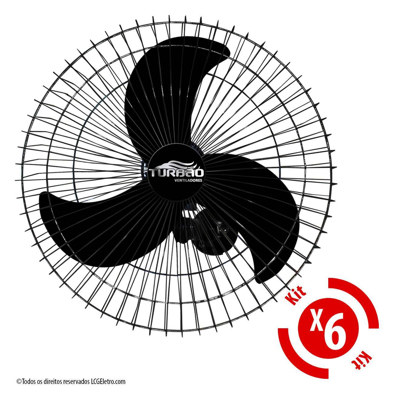 Kit 6 Ventiladores de Parede 60cm Oscilante Preto Turbão 200w BIVOLT 2 Rolamentos