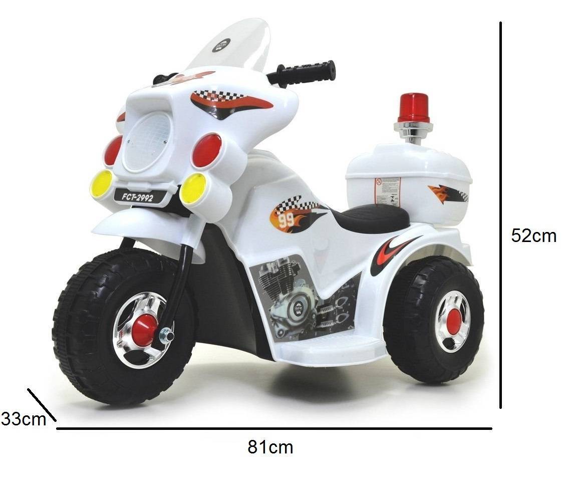 Mini Moto Elétrica Infantil Branca Triciclo Para Crianças Policia