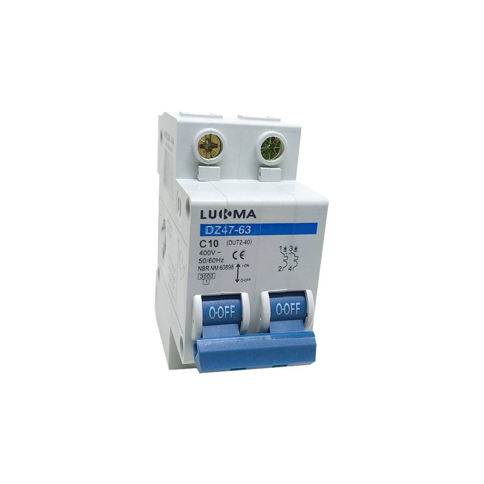 Disjuntor Bipolar 10A Curva C Din Mini Lukma Inmetro
