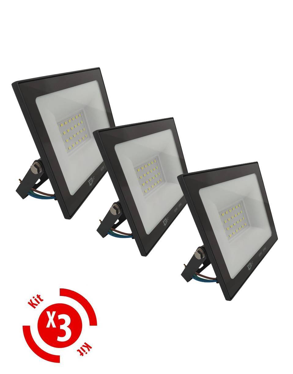 Refletor Led 50w Holofote Bivolt Prova D'água Branco Frio Kit 3 unidades