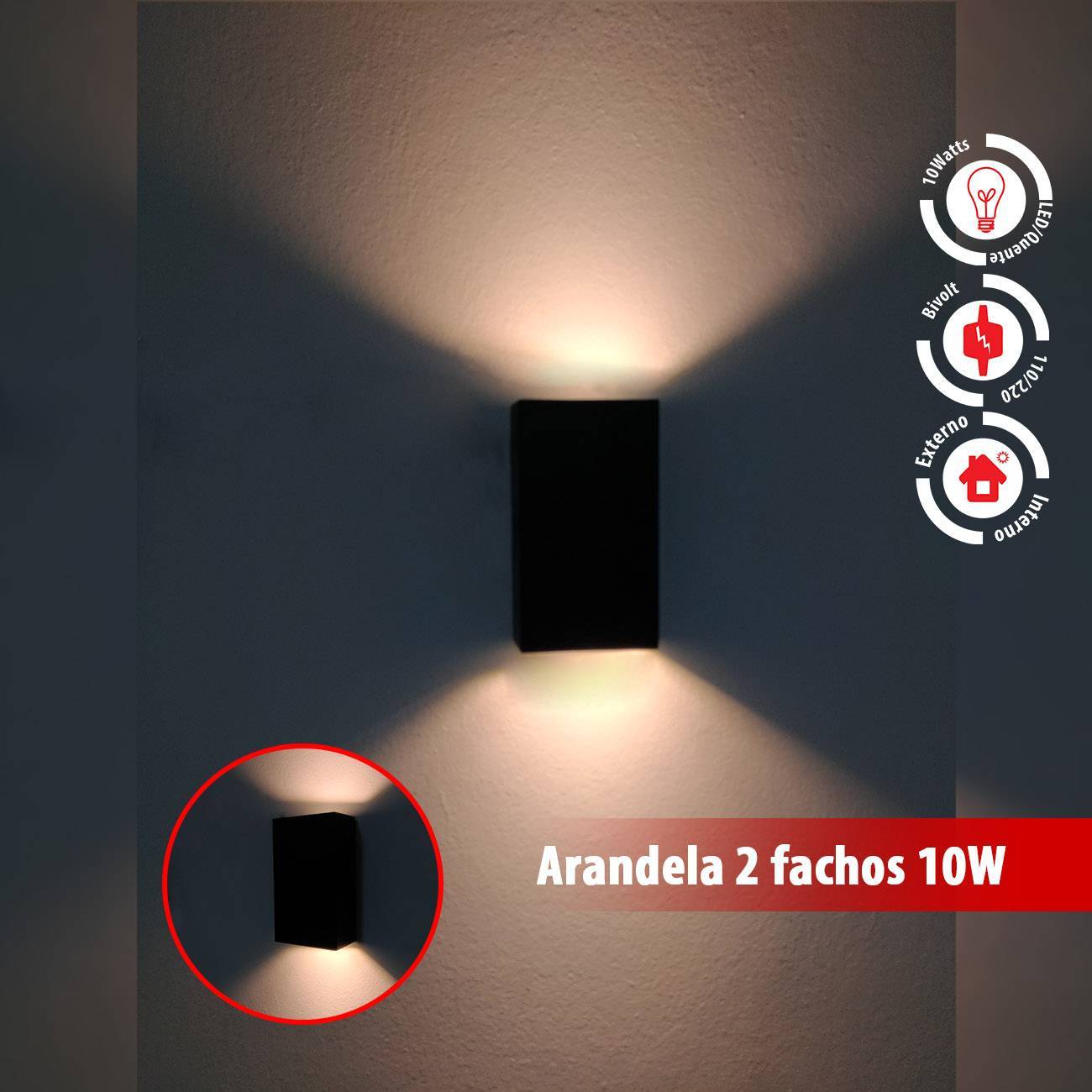 Arandela 2 Fachos Luminária Preta Muro Parede Externa Led 10w