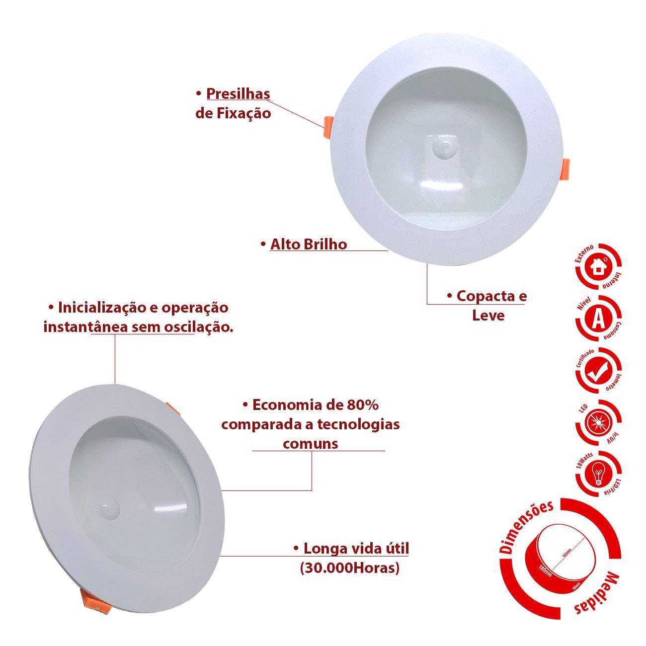 Luminária Plafon Led Embutir Slim 18w 6000k Branco Frio