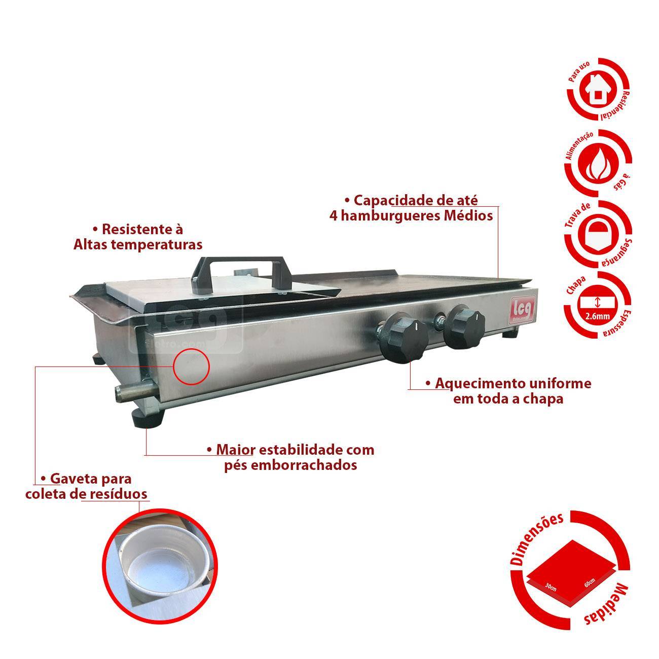 Chapa Para Lanche A Gás 30x60cm Lcg + Liquidificador Industrial 2 Litros Alta Rotação 800w