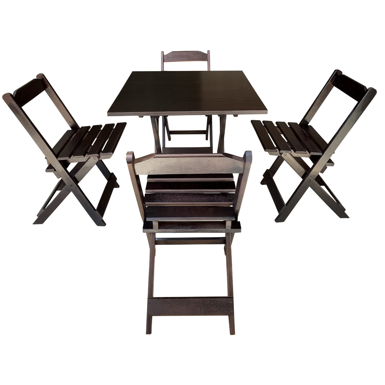Jogo De Mesa Conjunto 4 Cadeiras Madeira 70 por 70 Dobráveis cor preta Maçica Bar Restaurante