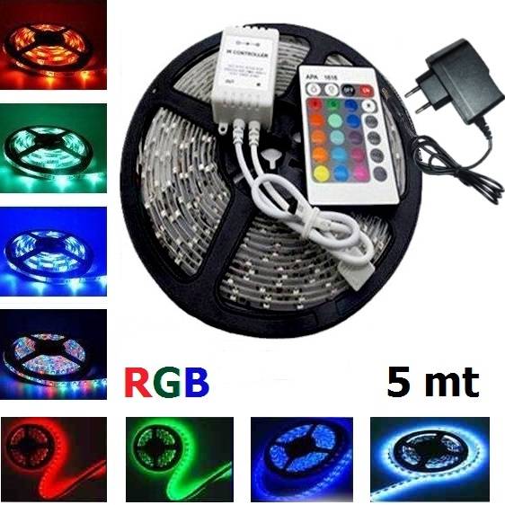 Fita Super Led 5mt Rgb 5050 Colorida Prova D' Agua + Controle + Fonte