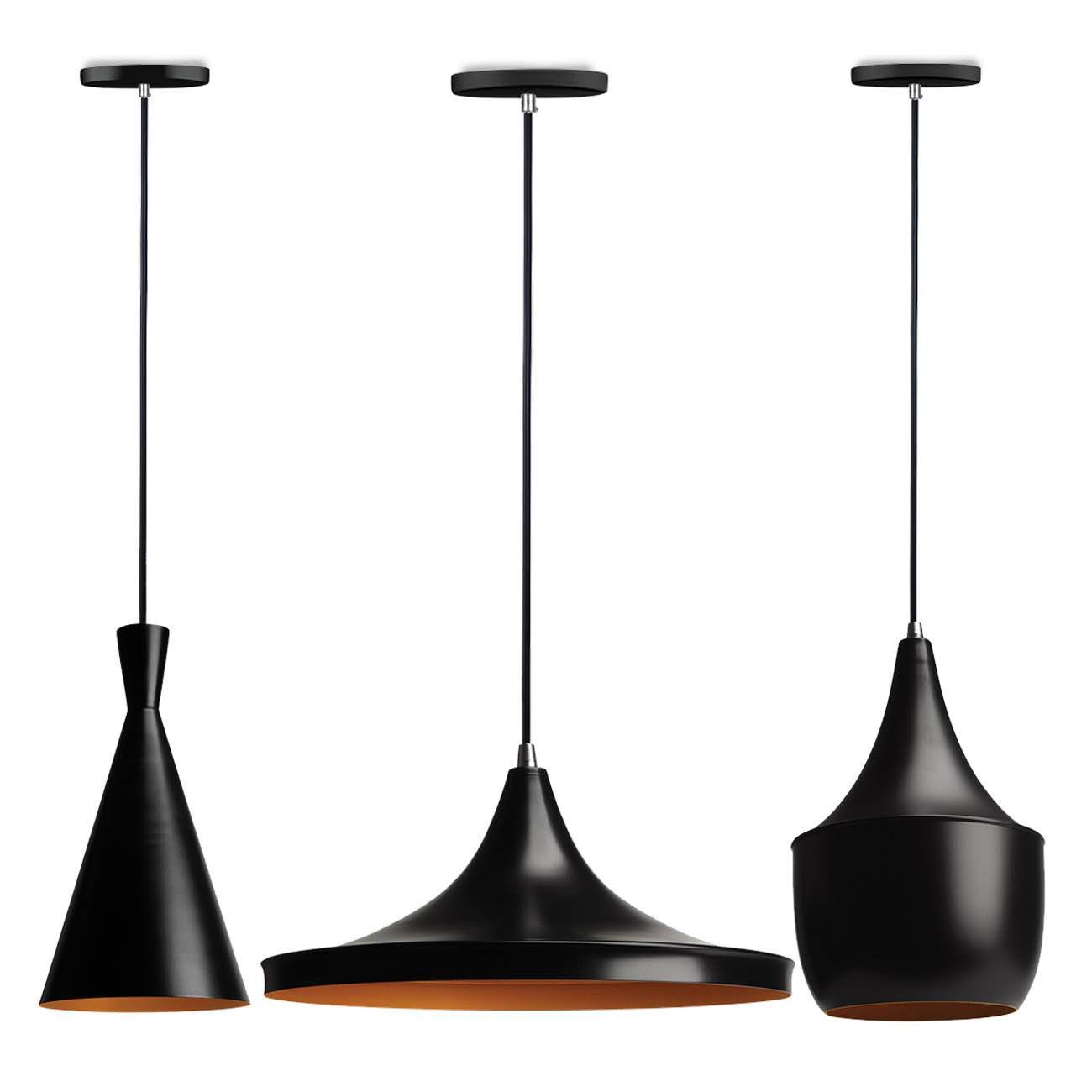 Kit 3 Pendentes Luminária Tom Dixon Preto E Cobre Alumínio E27