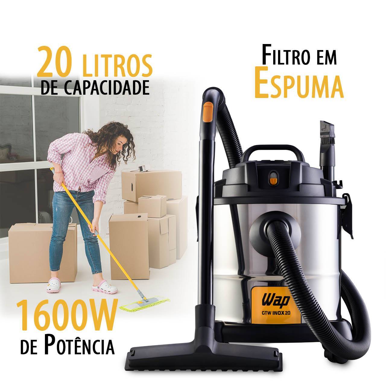 Aspirador De Pó E Água Inox 1600w Gtw 20 litros Wap