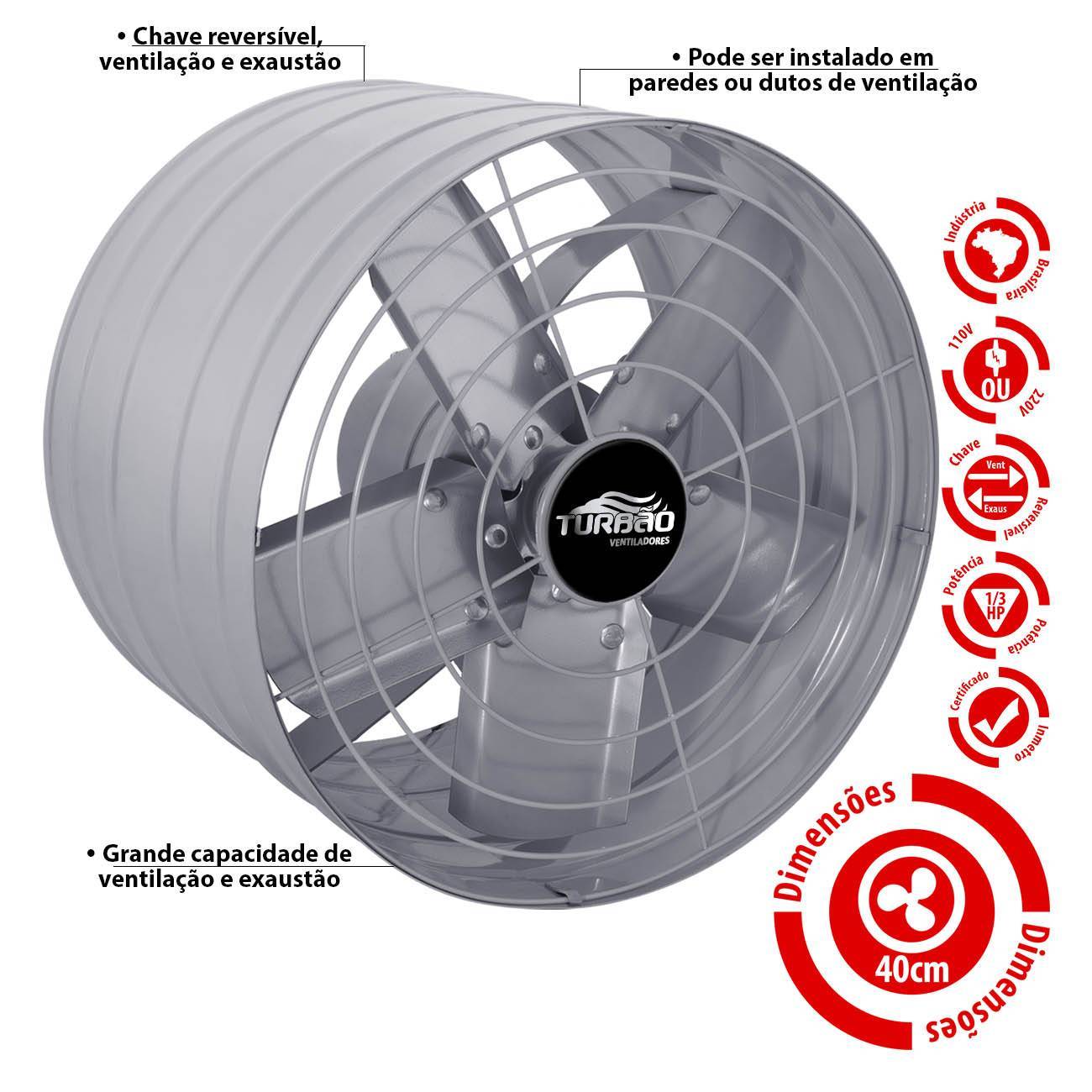 Exaustor Industrial/Comercial 40cm Turbão Alta Vazão