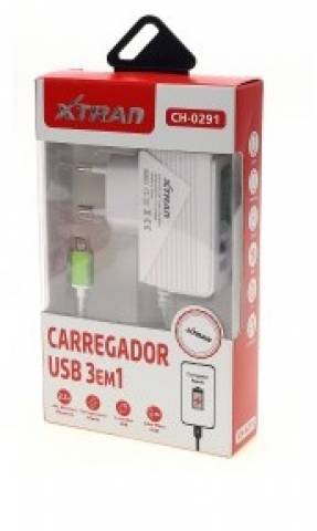 Carregador USB 3 em 1 2.1Ah 3 portas CH-0291 XTRAD - Casa da Pilha
