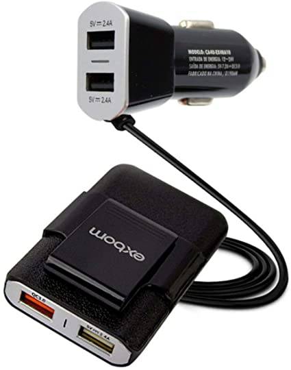 Carregador USB 4 Saídas 48W Veicular com Extensor 1,6M CA4U-EX48A10 Exbom - Casa da Pilha