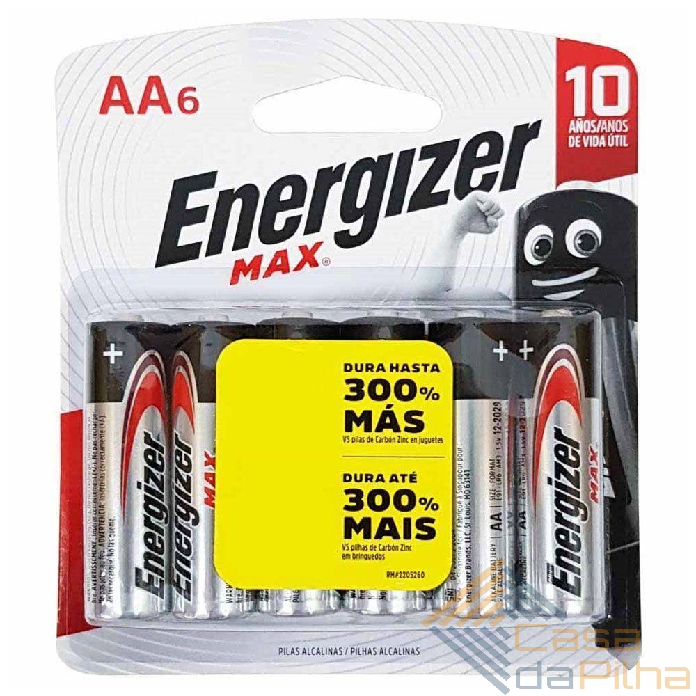 Pilha AA Alcalina Energizer Max Blister c/ 6un. - Casa da Pilha