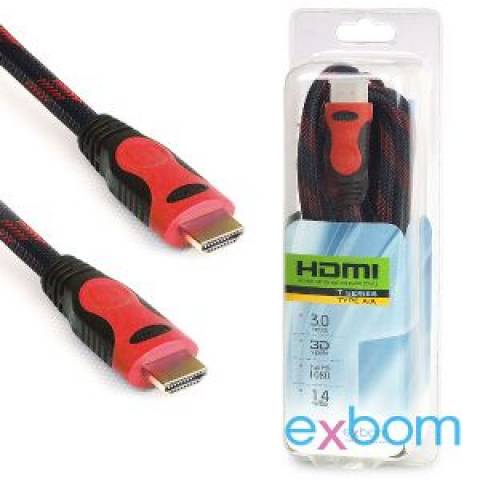 Cabo HDMI 1.4 1,8m c/ Malha e Filtro Blindado EXBOM - Casa da Pilha