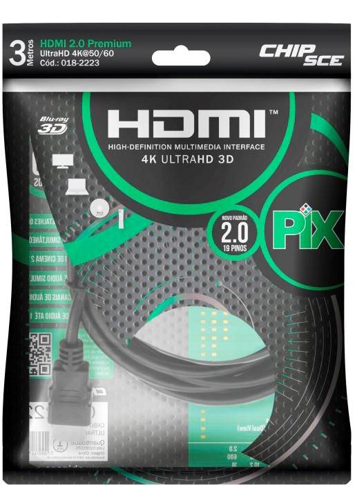 Cabo HDMI 2.0 3m 4k Ultra HD 3D Blindado PIX  - Casa da Pilha