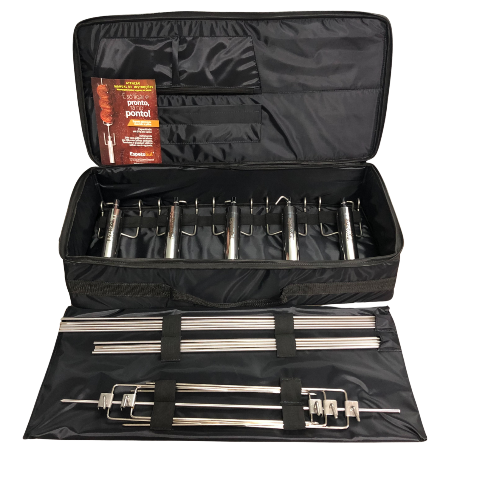 Maleta Espetosul com 5 Espetos Giratório a Pilha - Espetosul
