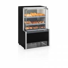 MEQA-075R PR 220V VITRINE ESTUFA COM BANDEJAS INOX LINHA AURORA VIDRO RETO PRETA - GELOPAR