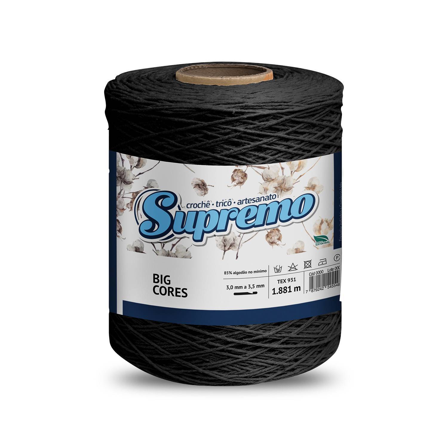 Konyagoromö Barbante Nº8 Cores - 1,800Kg - Supremo - N°8 - 05 - Preto