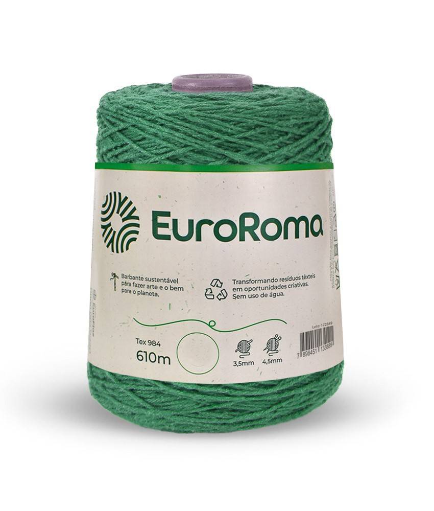 Barbante Nº8 Cores - 600g - EuroRoma - N°8 - 803 - Verde Bandeira