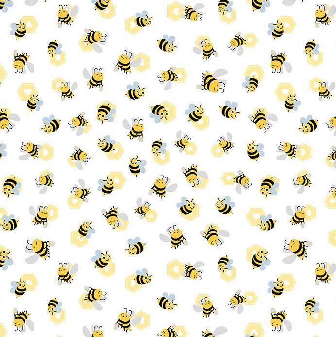 Tricoline - Coleção ABELHINHAS - Xadrez da abelhinha - Fundo Branco - 0,50m  X 1,50m