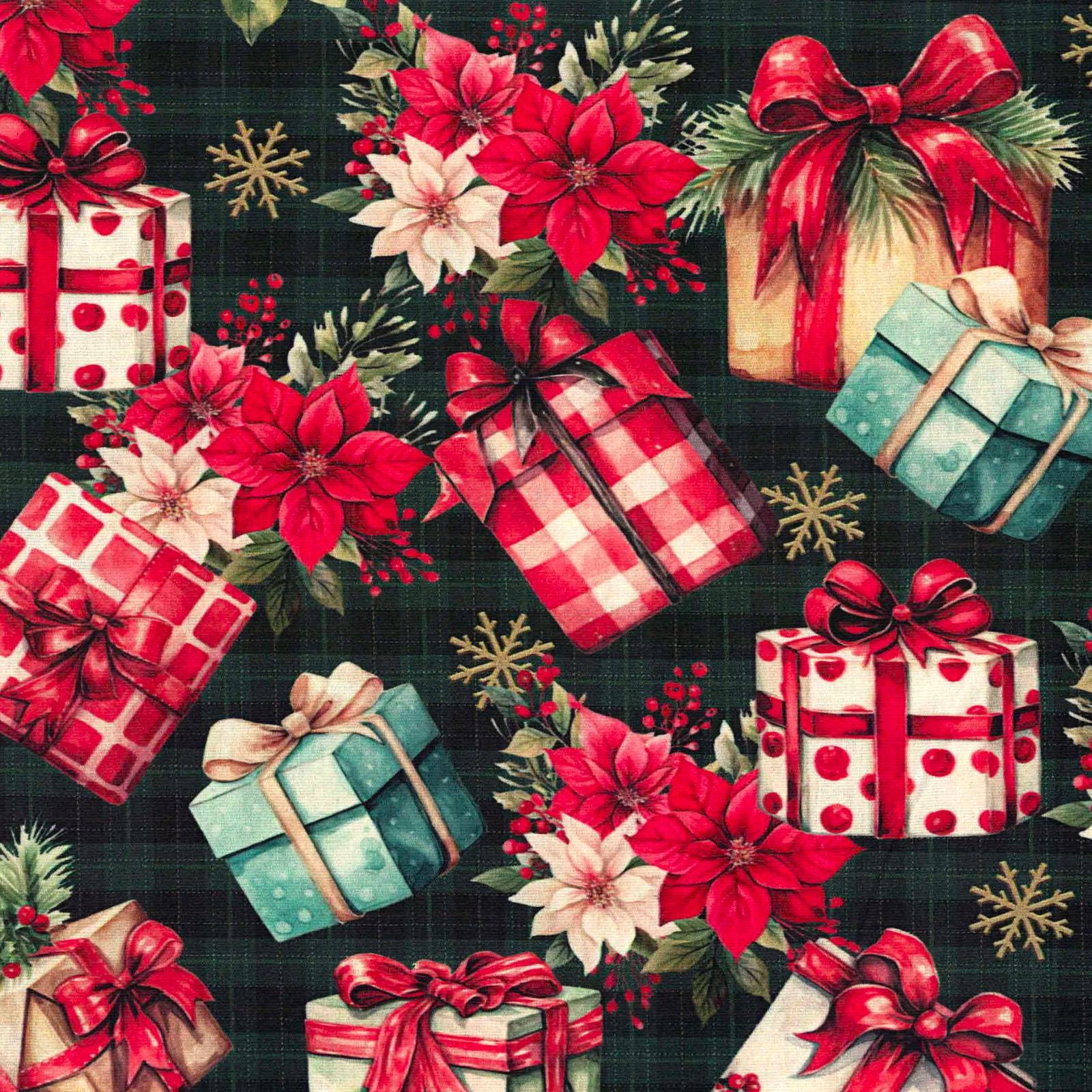 Tecido Tricoline Digital Estampado Presentes de Natal Fundo