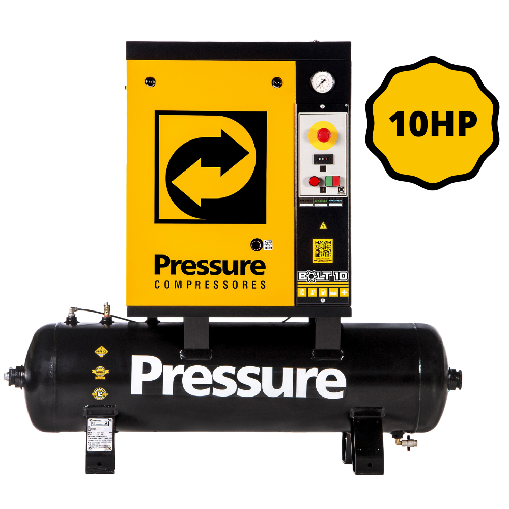 Compressor de Ar Parafuso 10HP 100L Trifasico Pressure  - CASA DO FRENTISTA 