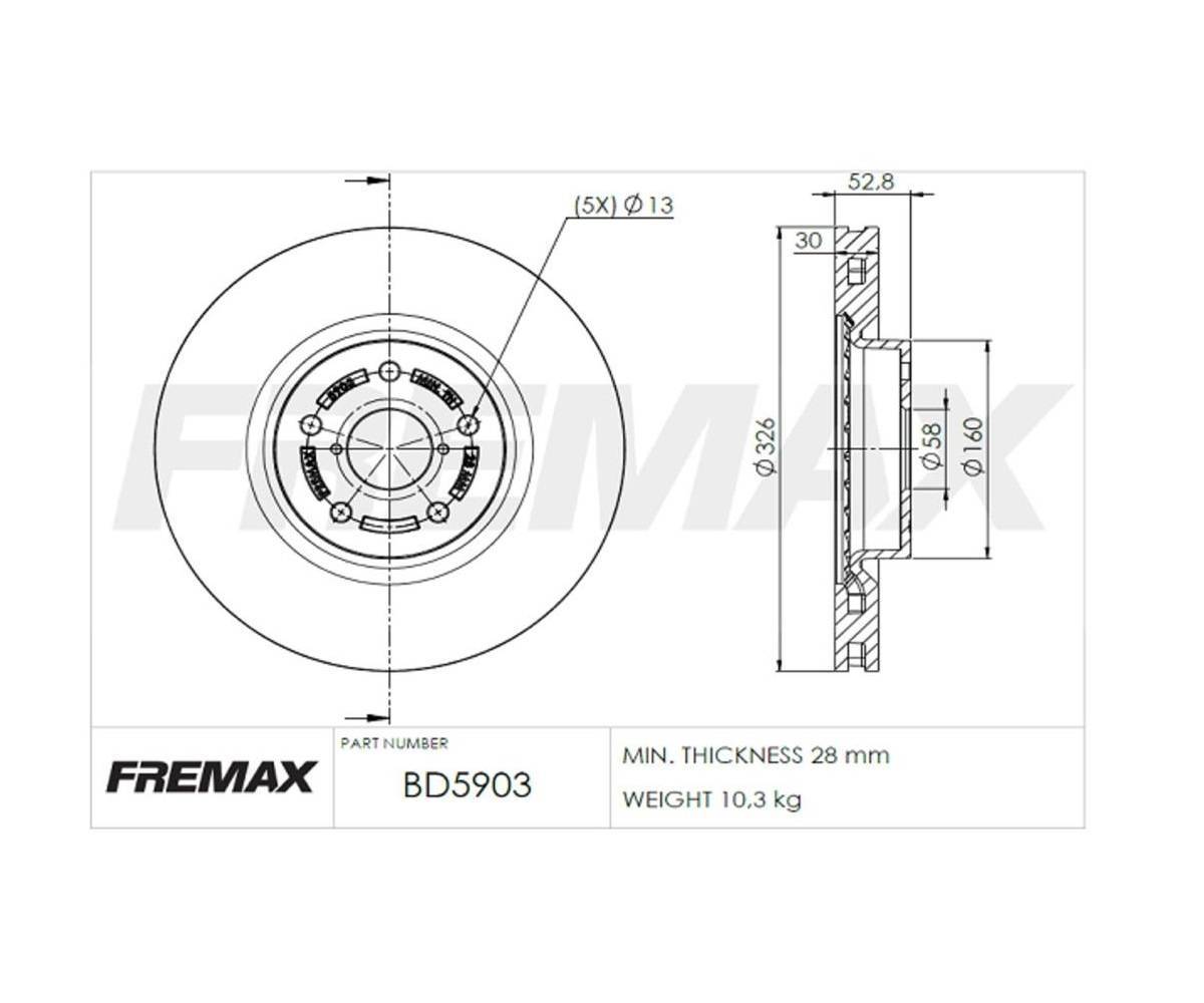Disco de Freio Dianteiro Fremax Carbon+ 326x30mm 5x114.3 Subaru WRX STI 2008 a 2017