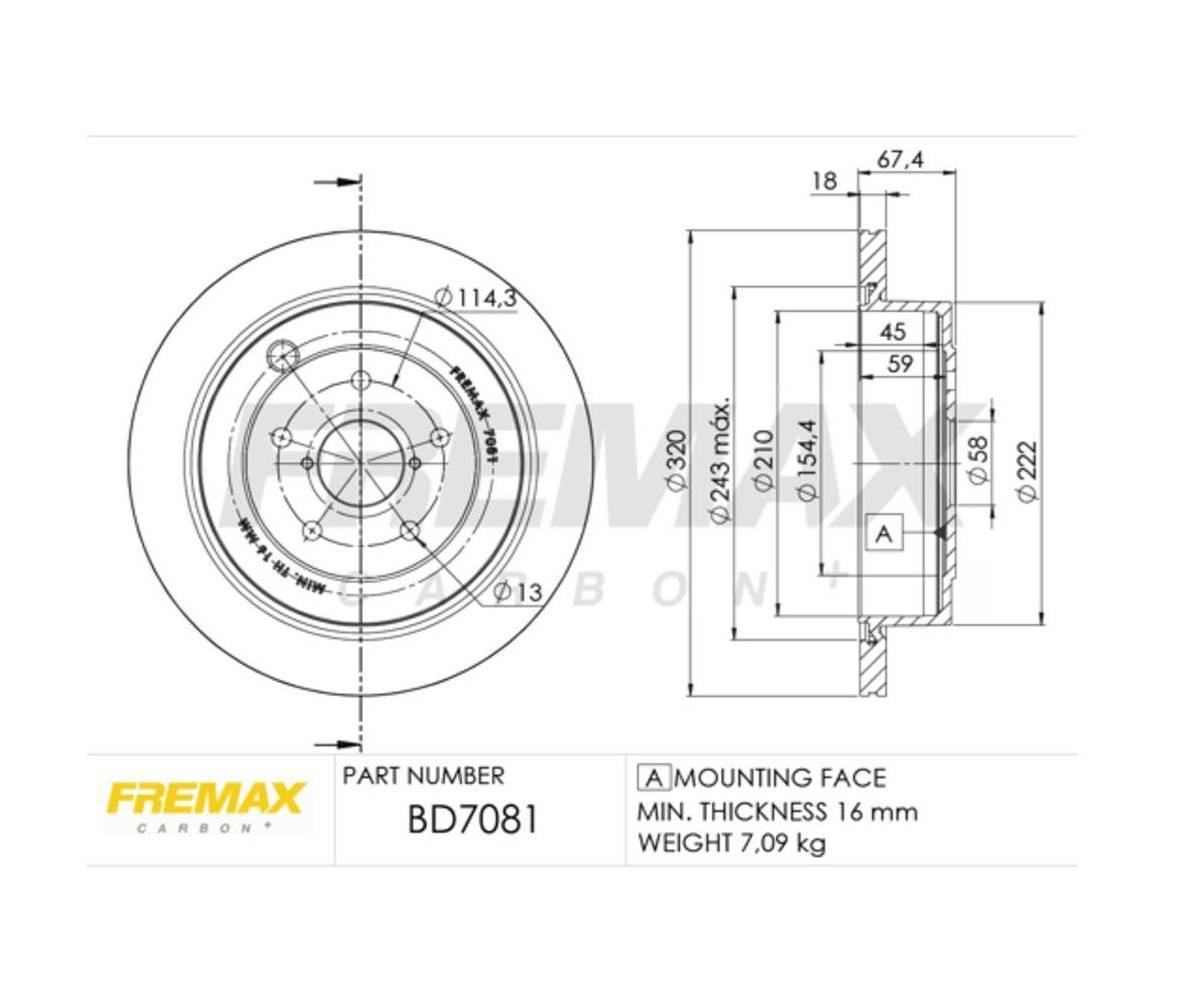 Disco de Freio Traseiro Fremax Carbon+ 320x18mm 5x114.3 Subaru Tribeca 3.6 08-14