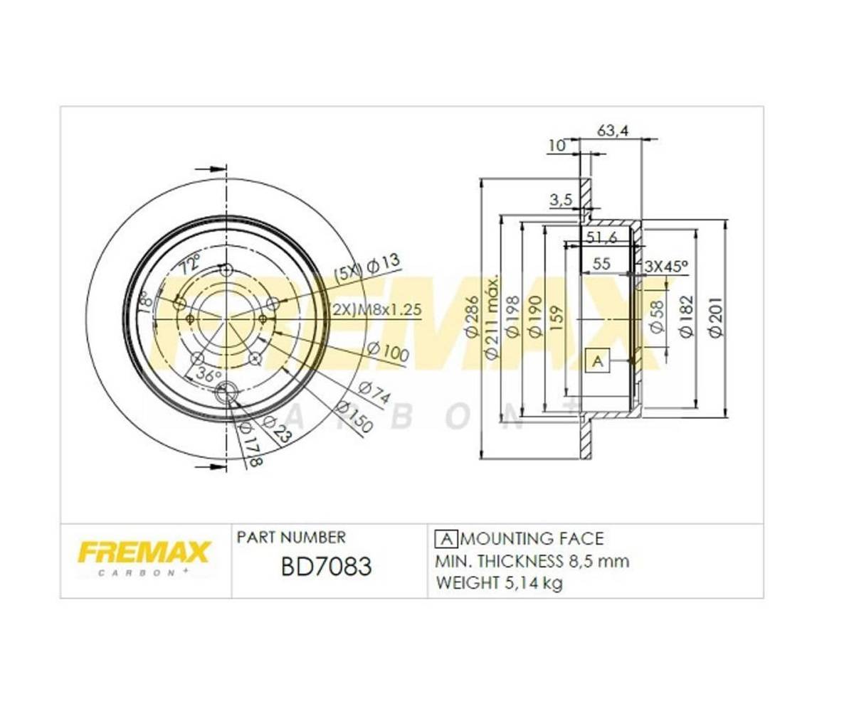 Disco de Freio Traseiro Fremax Carbon 286x10mm Subaru IMP/XV 08-11, WRX 08-14, FOR 2.0/XT 09-12