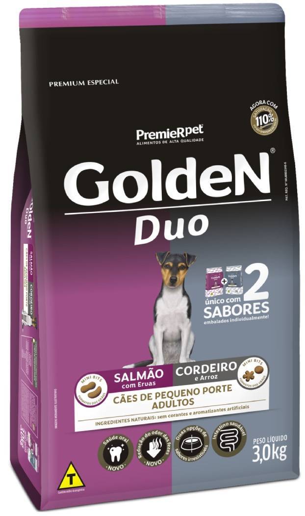 Golden DUO Cães Adul. Pqn. Porte Mini Bits Salm./Cordei. 3Kg