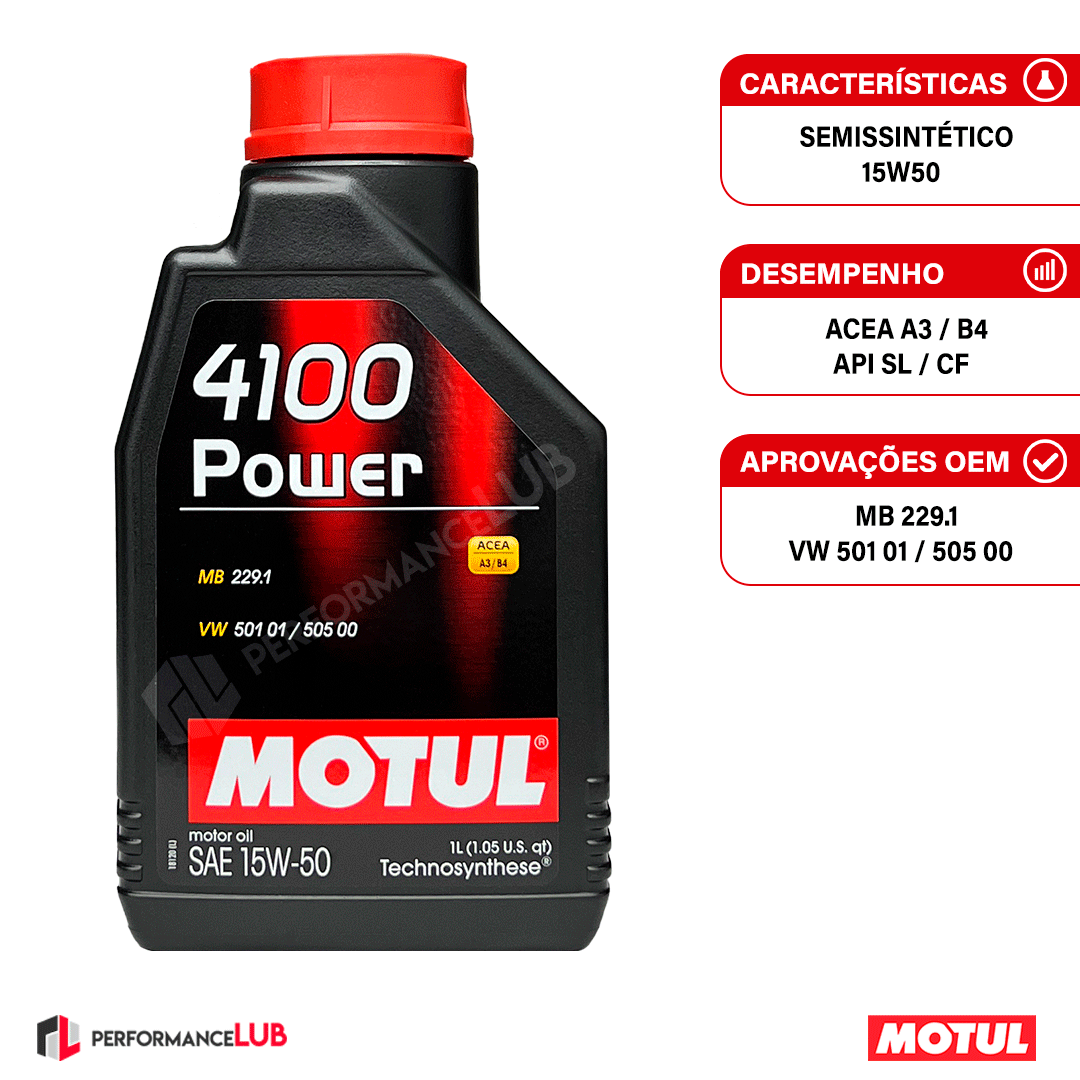 Motul 4100 Power 15W50 (API SL) - 1 litro - PerformanceLUB Lubrificantes Premium