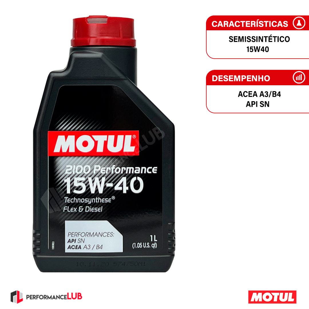 Motul 2100 Performance 15W40 (API SN) - 1 litro - PerformanceLUB Lubrificantes Premium