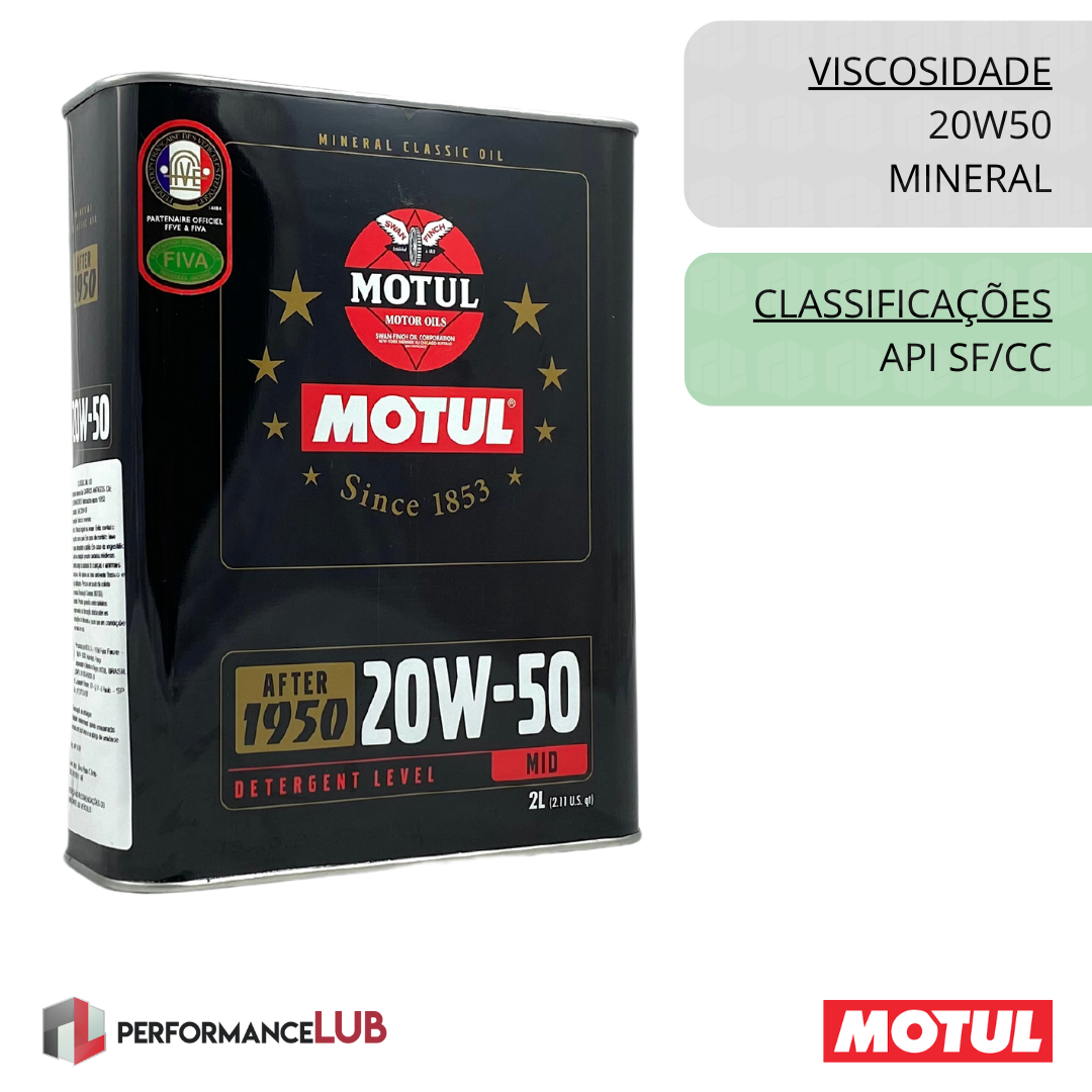 Motul Classic 20W50 (API SF/CC) - 2 litros - PerformanceLUB Lubrificantes Premium