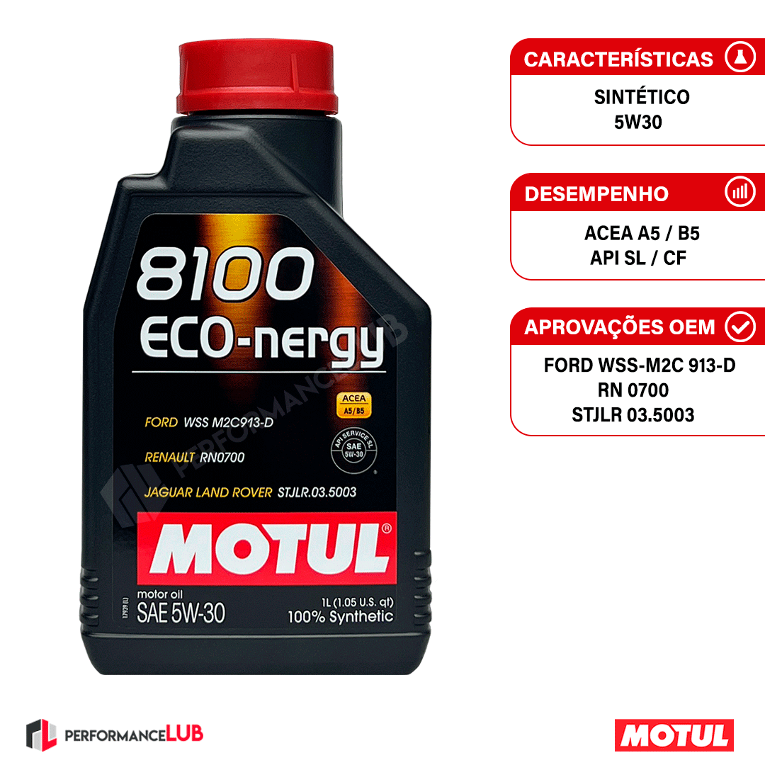 Motul 8100 ECO-nergy 5W30 (API SL) - 1 litro - PerformanceLUB Lubrificantes Premium