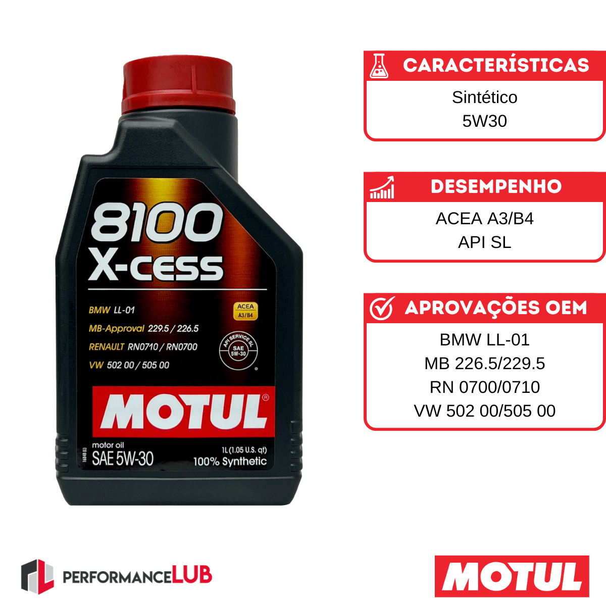 Motul 8100 X-cess 5W30 (API SL) - 1 litro - PerformanceLUB